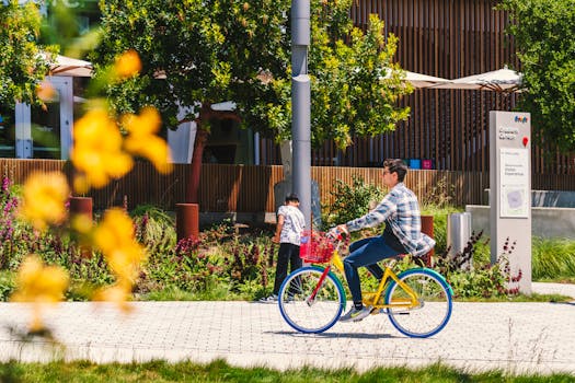Man riding famous google bike in the campus